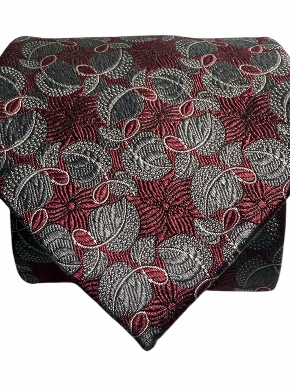 Burgundy Deep Red Floral Jos A Bank Signature Collection Silk Tie Raised Pattern